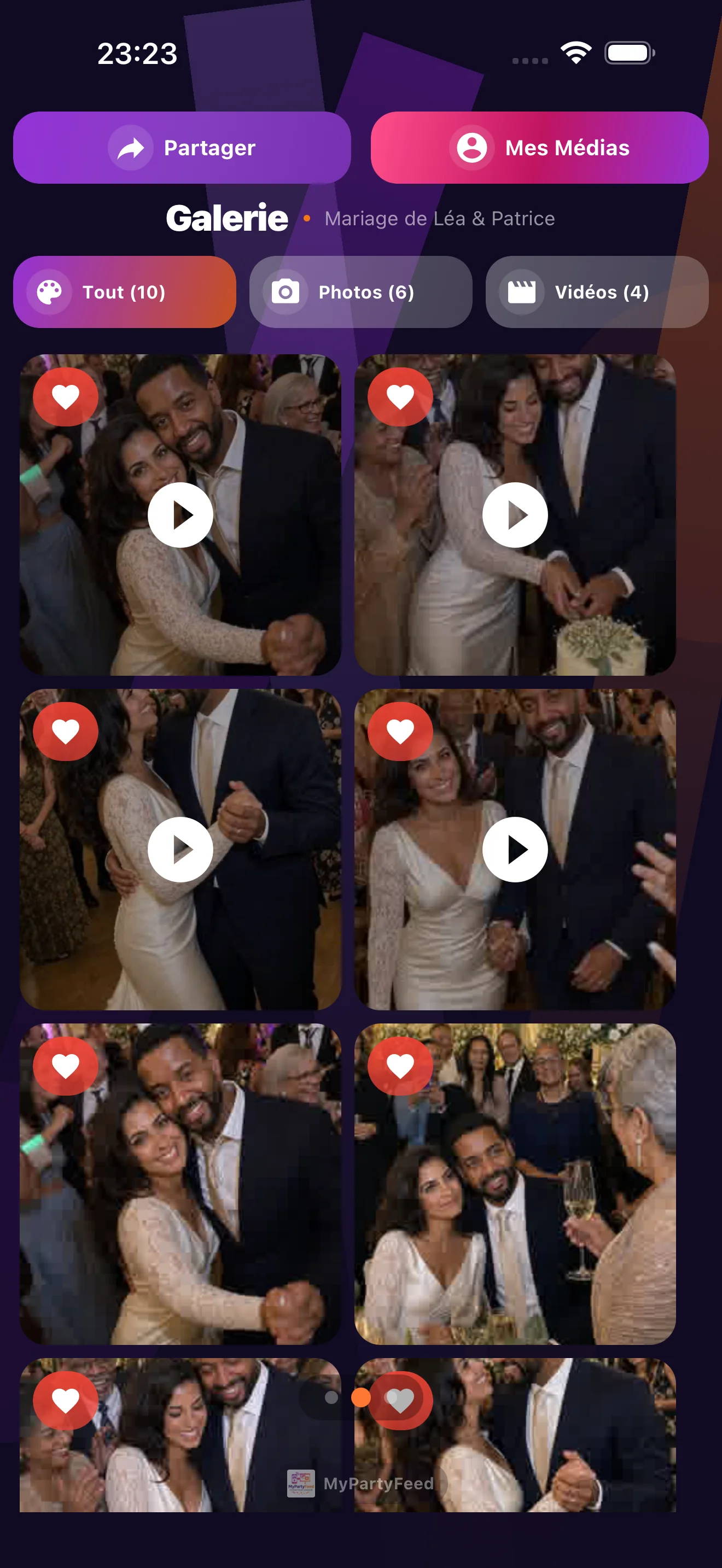 Capture réelle de la galerie MyPartyFeed