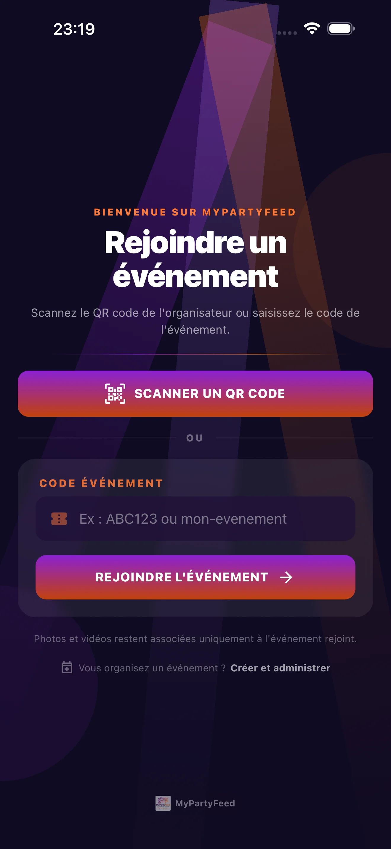 Capture de l’écran pour rejoindre un événement